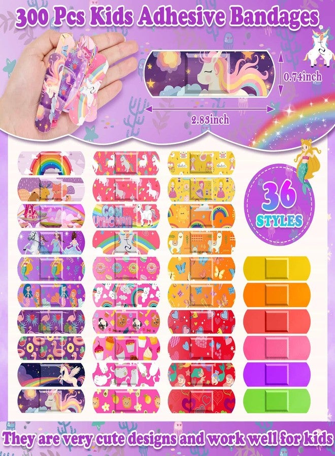 Flasoo 36 Styles Kids Cartoon Bandages 300 Pcs Girls Bandage Mermaid Bandages Variety Pack Fun Bandages Waterproof Breathable Protect Scrapes and Cuts for Girls Boys Children Toddlers - Image 3